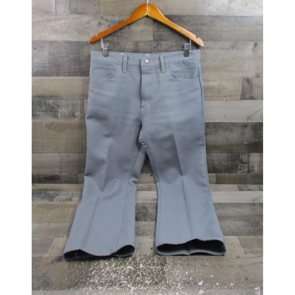 Vintage Wrangler Pants Mens 35x30 Gray Flare Polyester Western Made USA 70s 80s